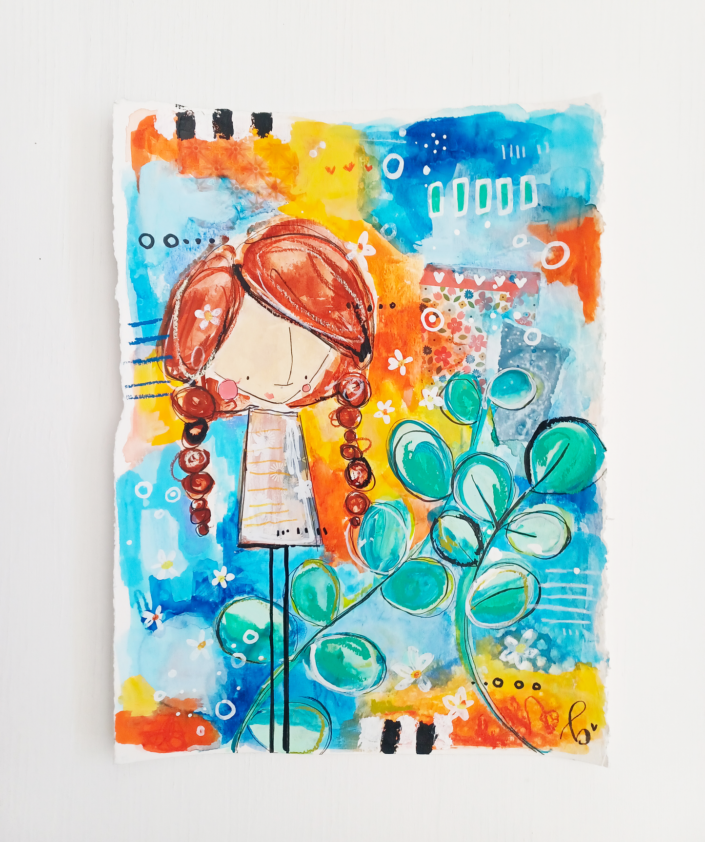 cora, mixed media abstract figurative original painting, Bella Joie Art, free shipping