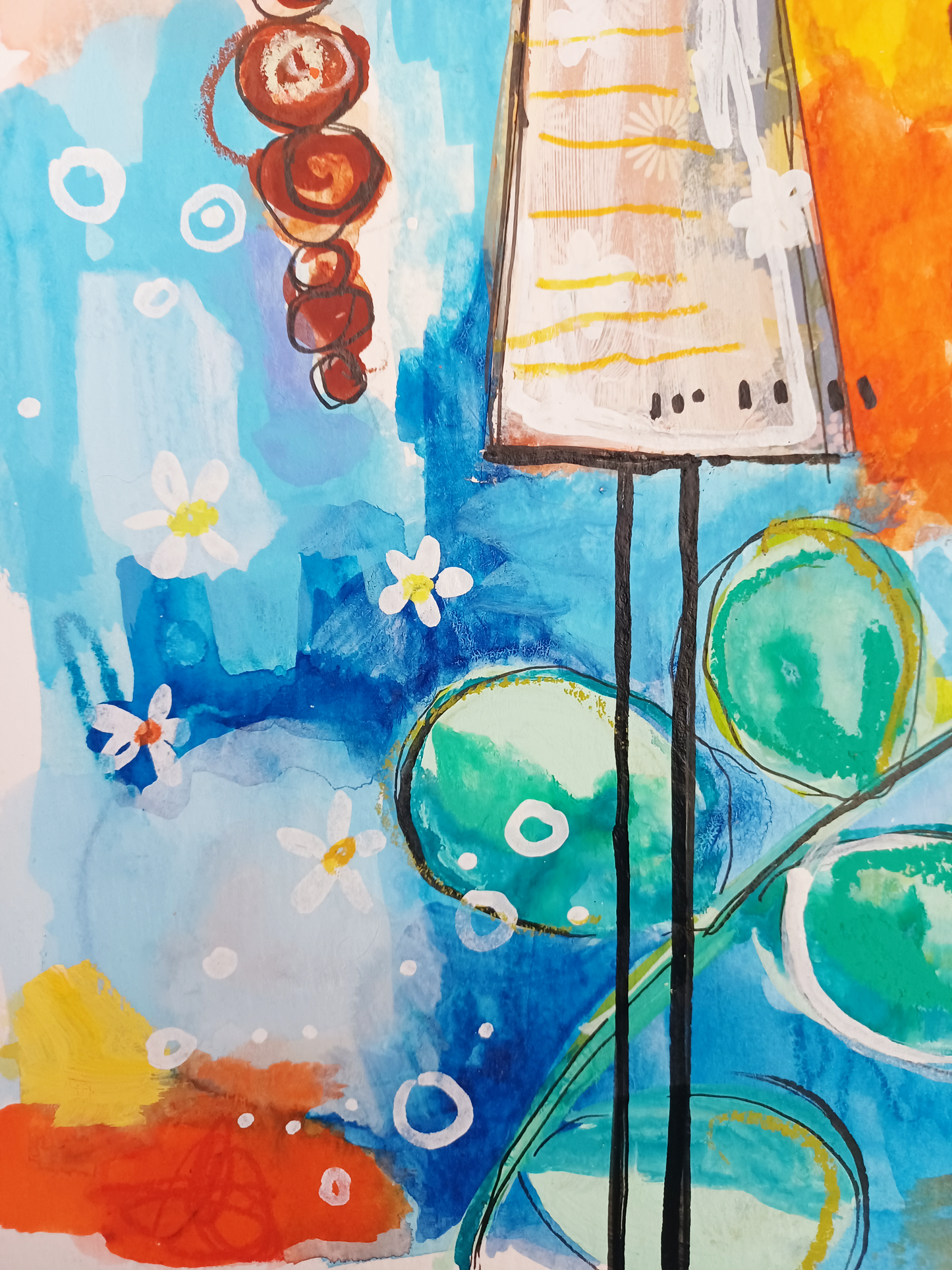 cora, abstract figurative mixed media original painting, close up detail, Bella Joie Art