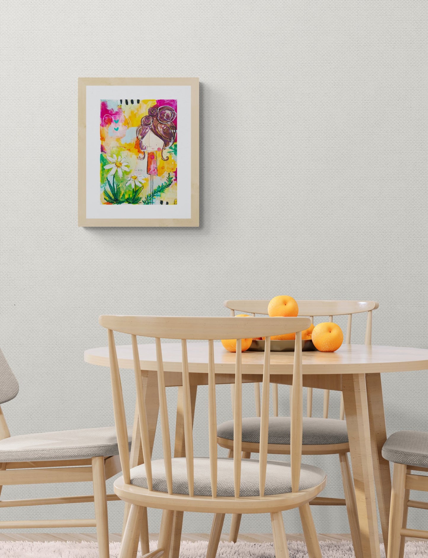 daphne, abstract figurative mixed media original painting, mock up in light themed room, Bella Joie Art