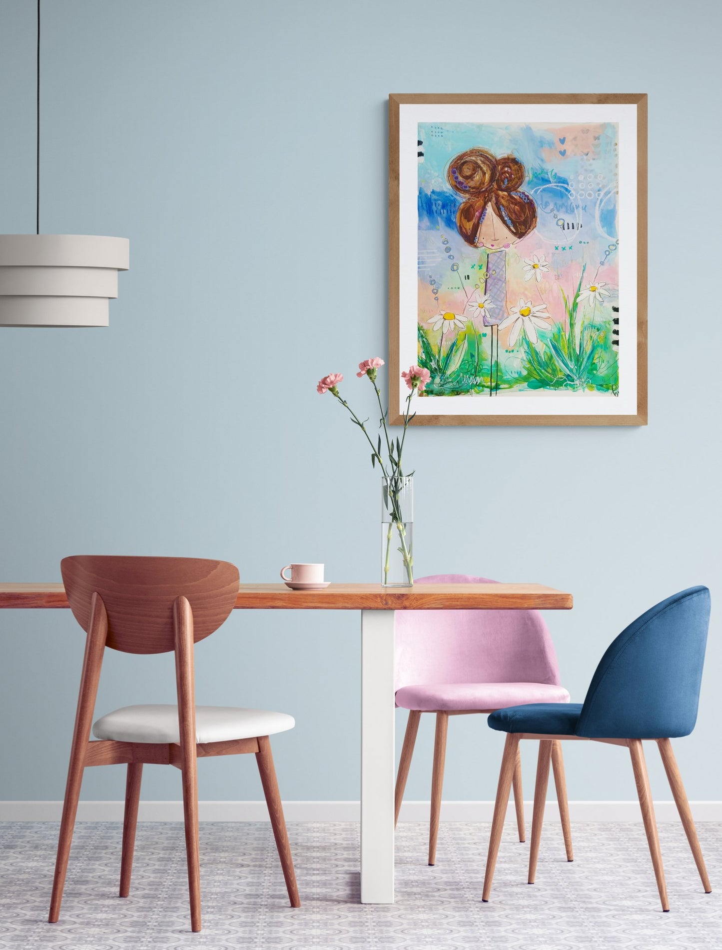 dorothea, abstract figurative mixed media original painting, mock up in light themed room, Bella Joie Art