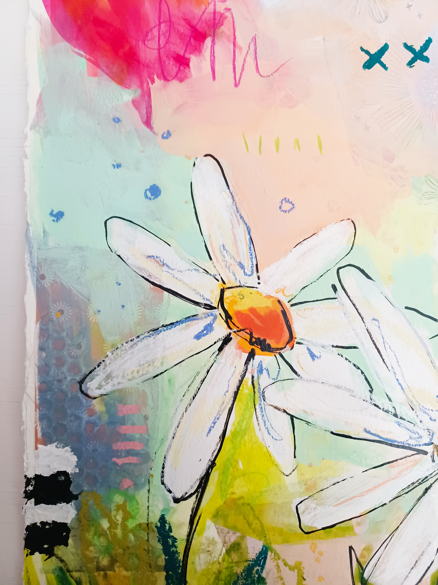 Genevieve, mixed media original painting, close up detail, Bella Joie Art