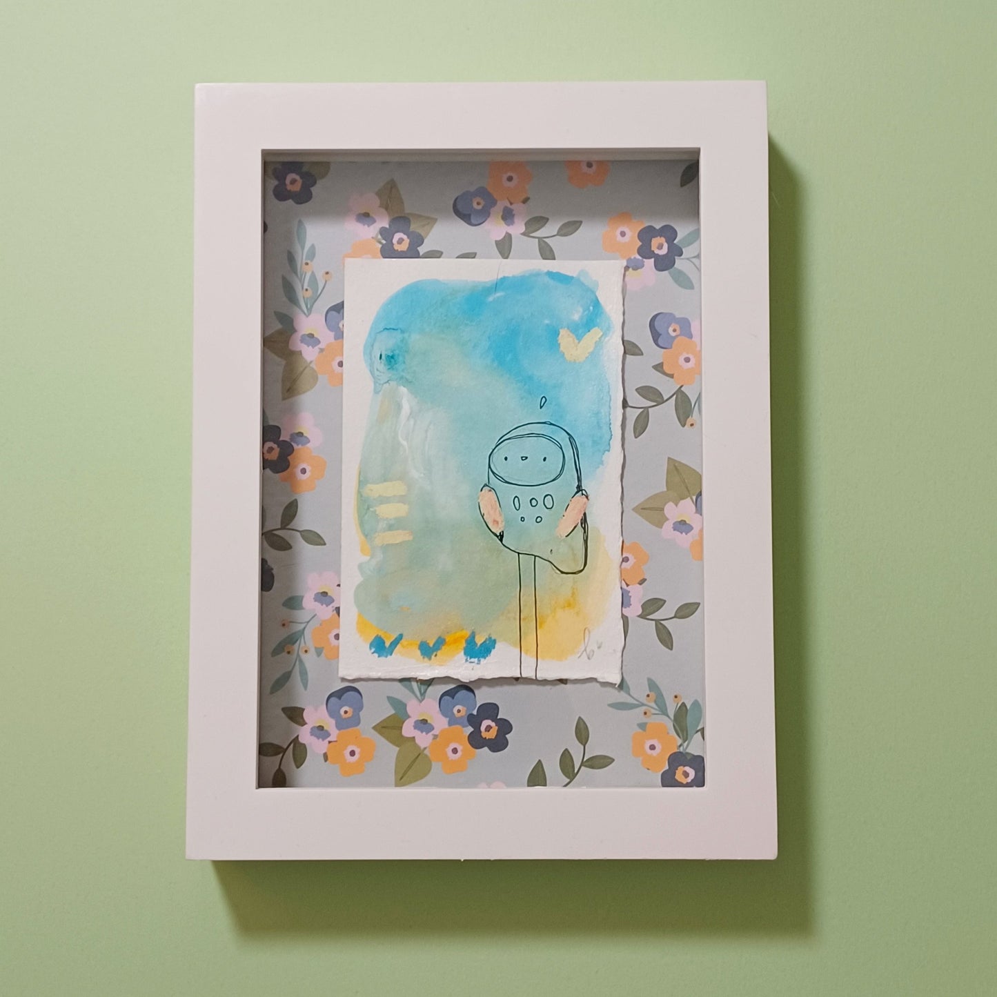 elsie, framed mixed media original abstract owl sketch, Bella Joie Art, free shipping