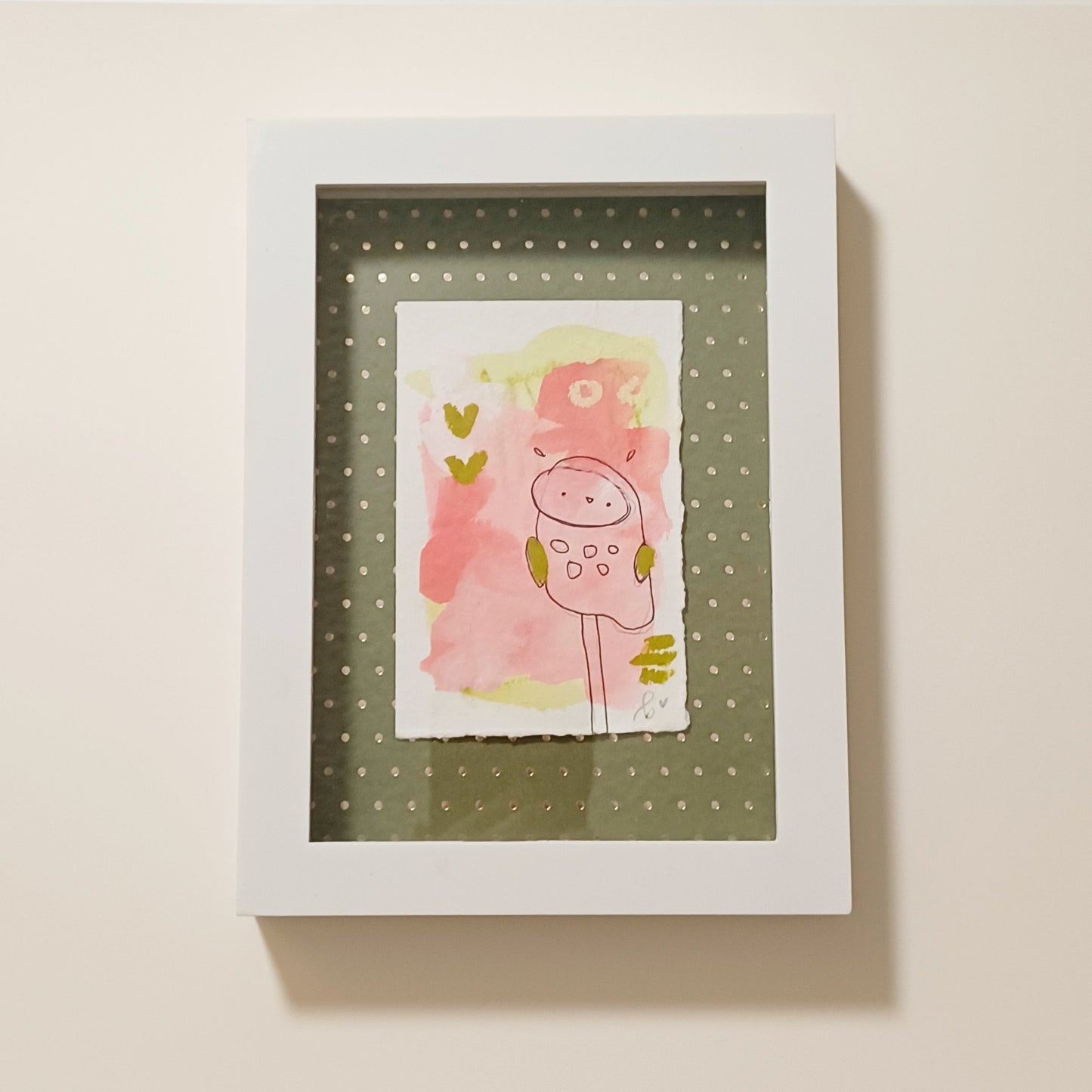 Lucille, framed mixed media original abstract owl sketch, Bella Joie Art, free shipping