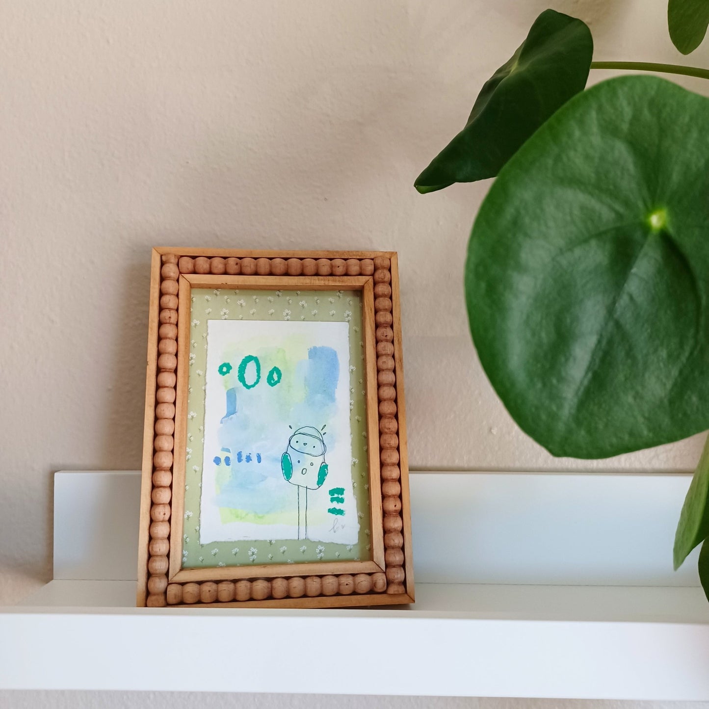 Marjorie, framed mixed media original sketch, mock up on aesthetic shelf, Bella Joie Art, free shipping