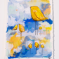 butterscotch band, flock series, yellow and blue bird painting, mixed media original painting,  Bella Joie Fine Art, free shipping