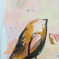 caramel collective, neutral and pink birds mixed media original painting on paper, 15x22, Bella Joie Fine Art, close up details