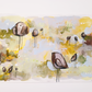 cookie coterie, gold and umber birds mixed media original painting on paper, 15x22, Bella Joie Fine Art, free shipping