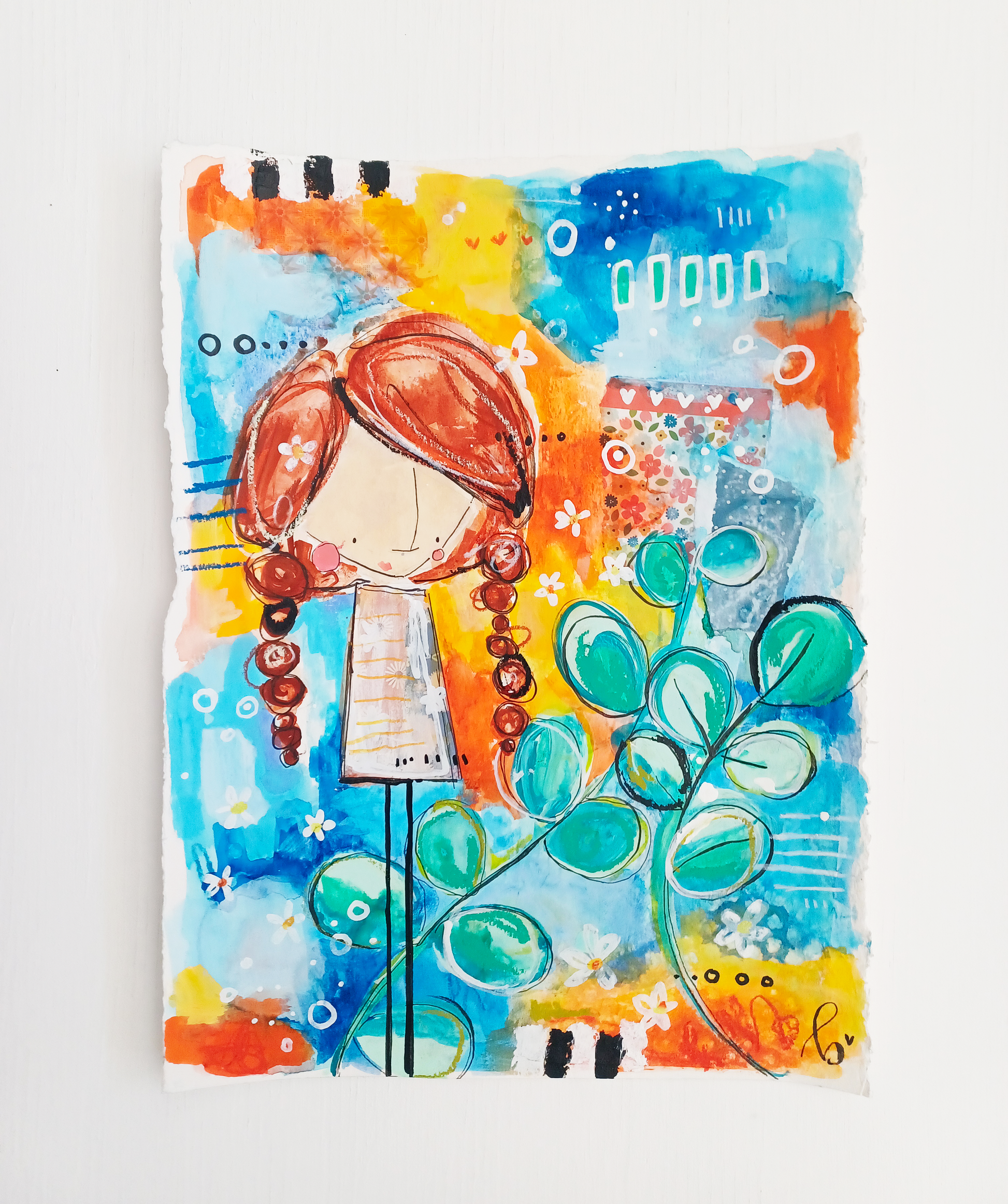 cora, mixed media abstract figurative original painting, Bella Joie Art, free shipping