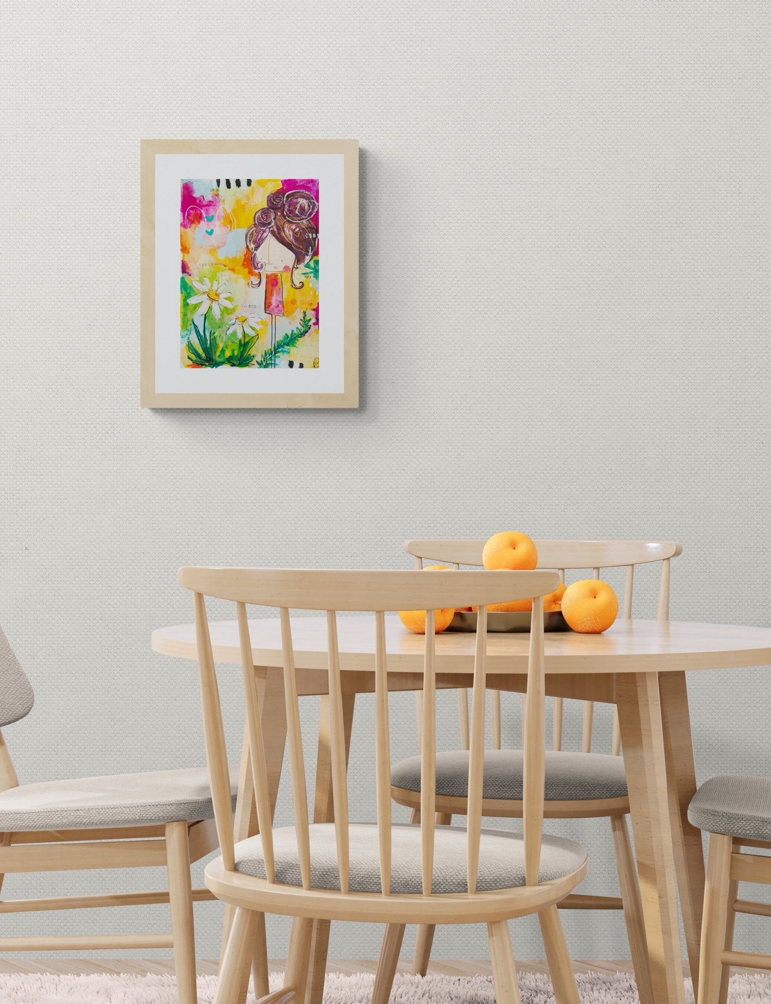 daphne, abstract figurative mixed media original painting, mock up in light themed room, Bella Joie Art