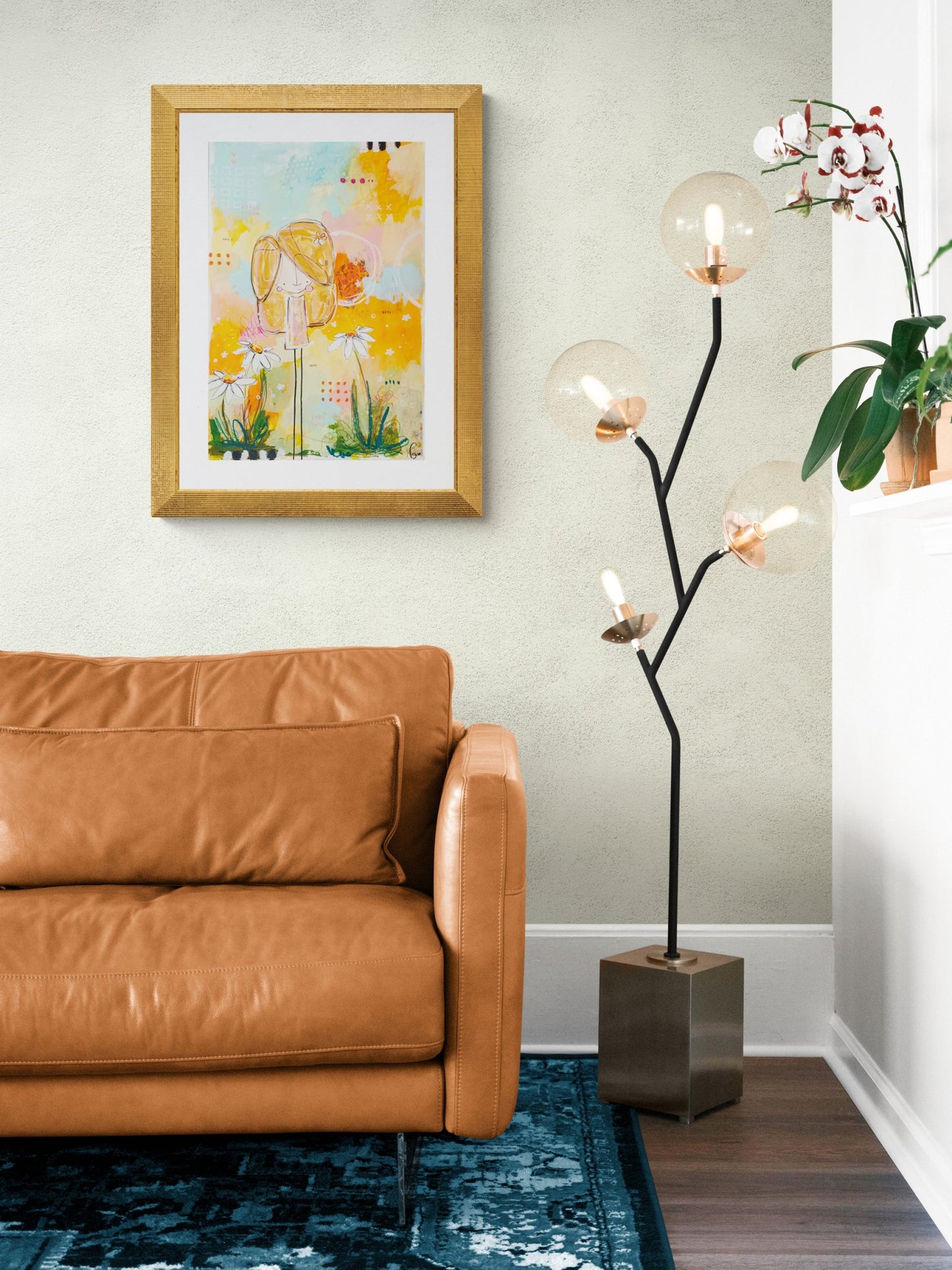 elle, abstract figurative mixed media original painting, mock up in light themed room, Bella Joie Art