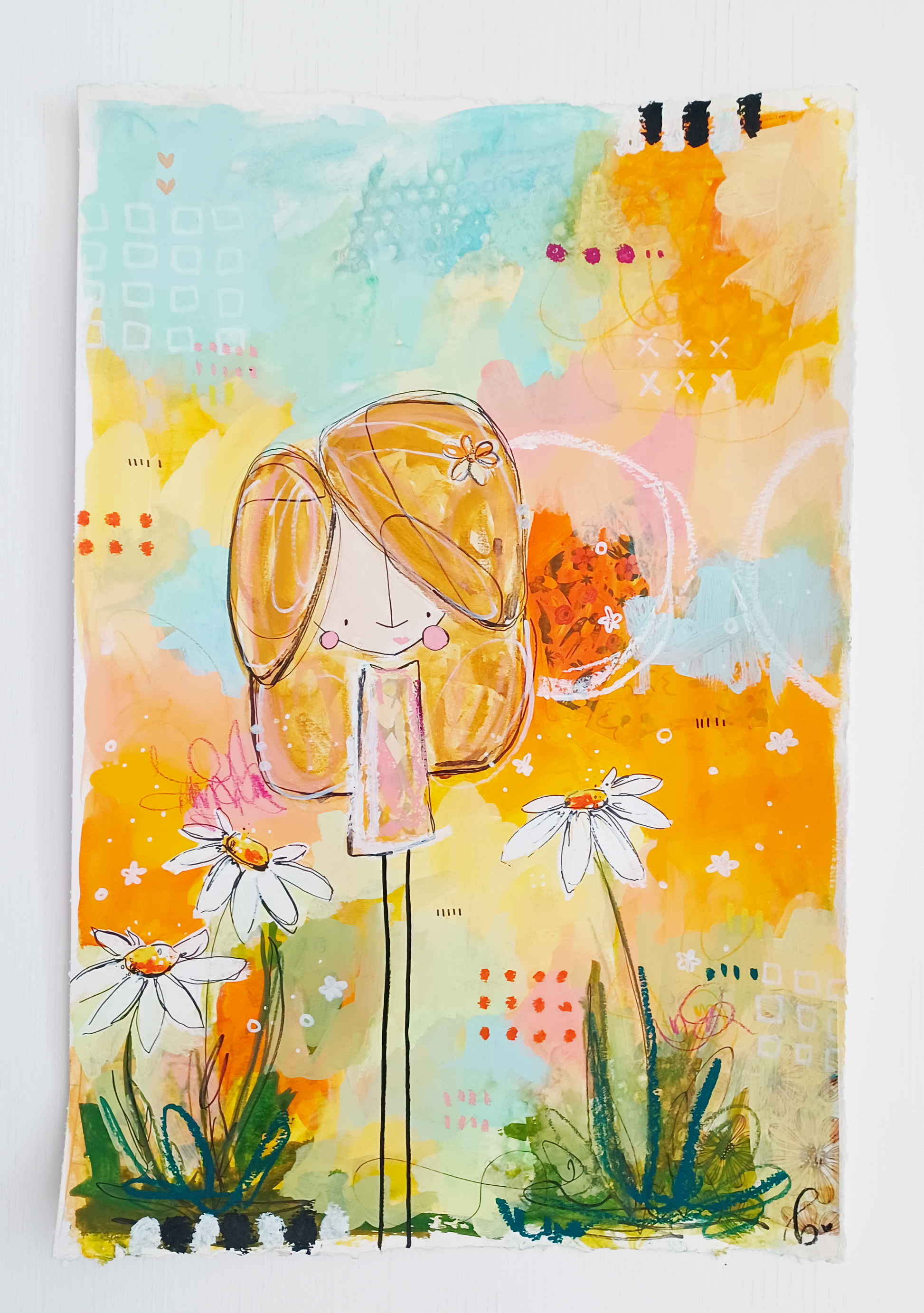 elle, abstract figurative mixed media original painting, Bella Joie Art, free shipping