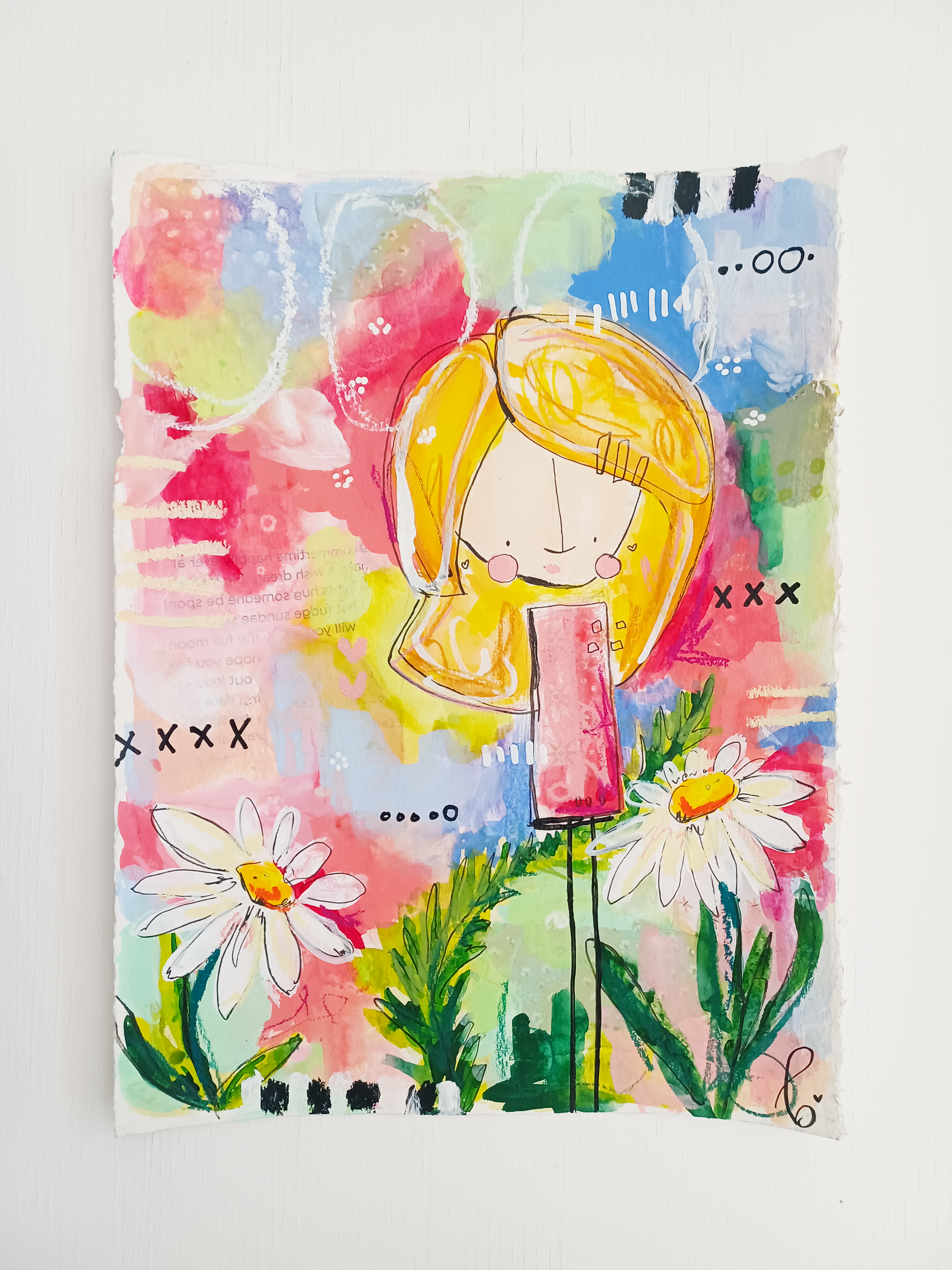 eloise, abstract figurative mixed media original painting, Bella Joie Art, free shipping