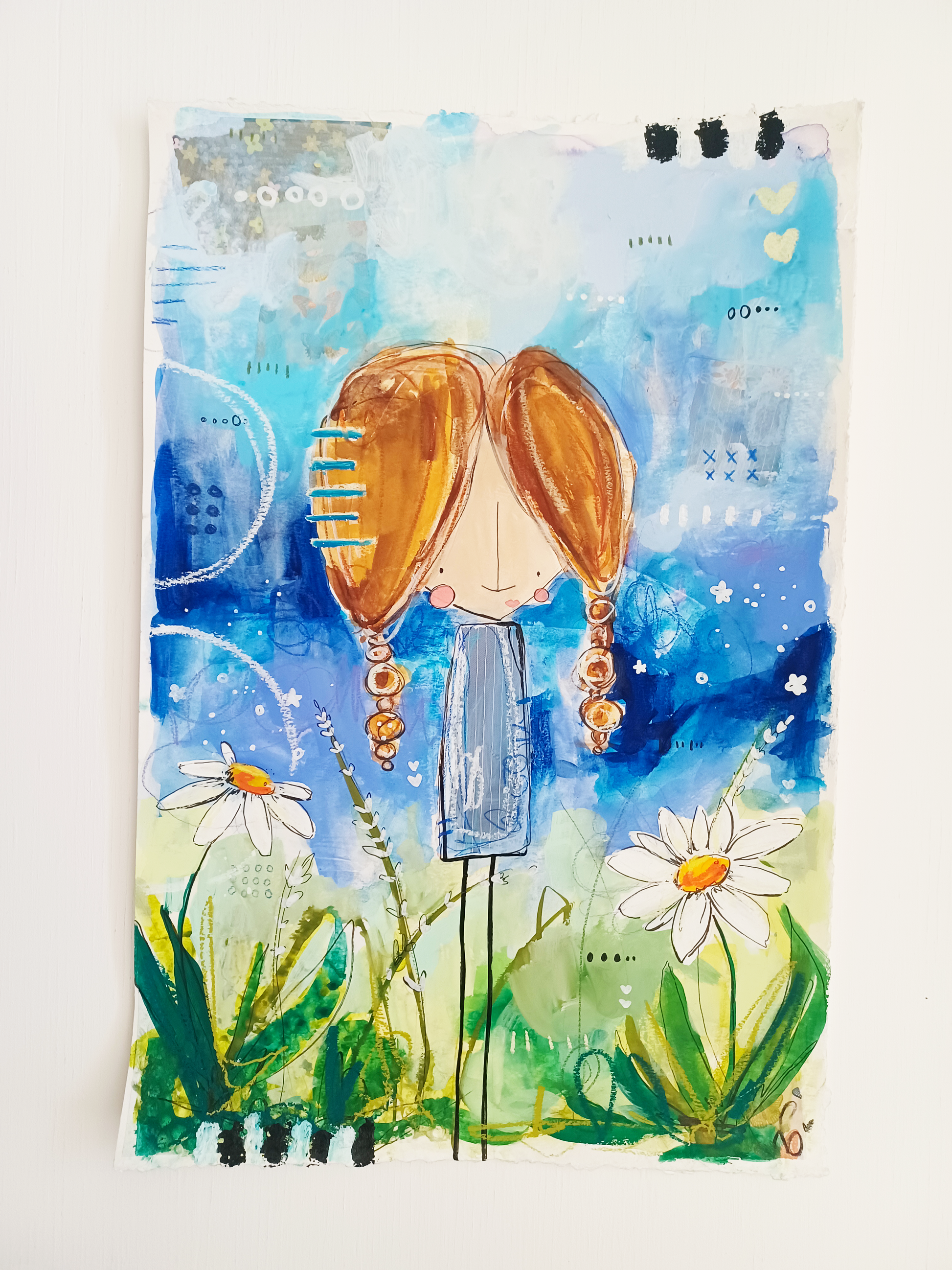 Estelle, mixed media abstract figurative original painting, Bella Joie Art, free shipping