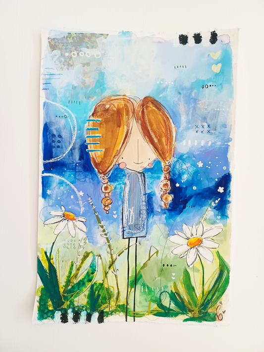 Estelle, mixed media abstract figurative original painting, Bella Joie Art, free shipping