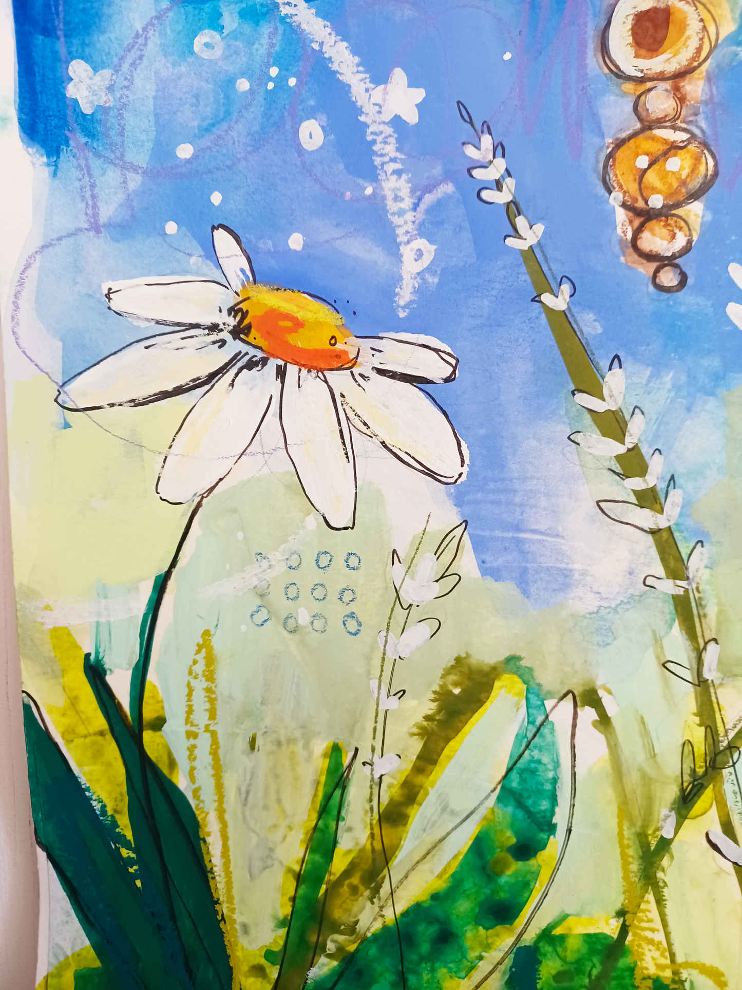 Estelle, mixed media original painting, close up detail, Bella Joie Art