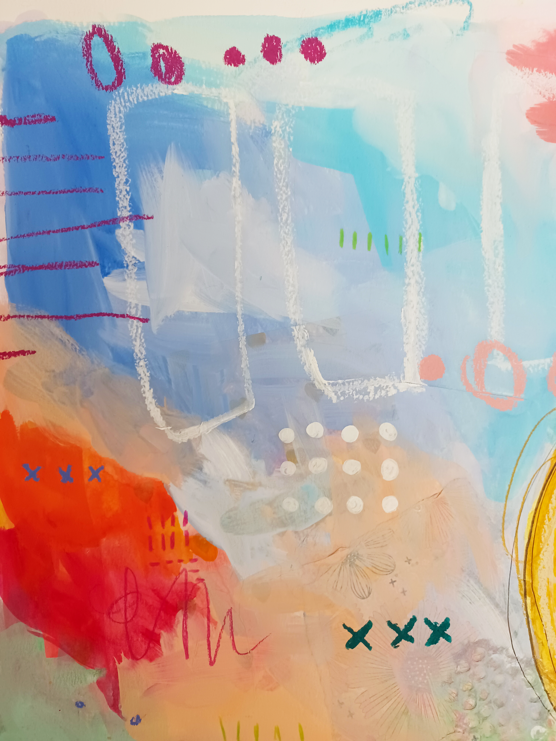 Genevieve, mixed media original painting, close up detail, Bella Joie Art