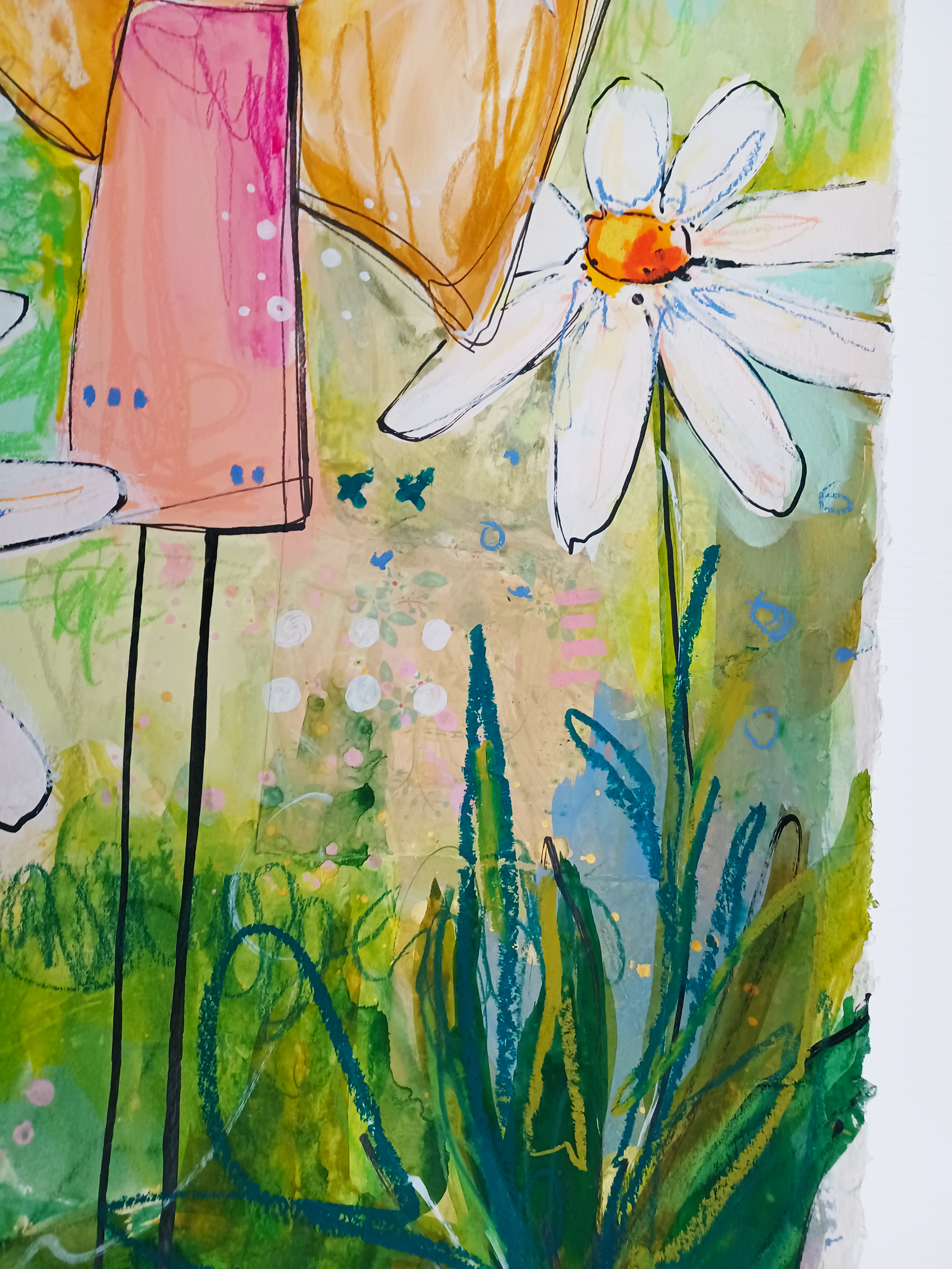 Genevieve, mixed media original painting, close up detail, Bella Joie Art