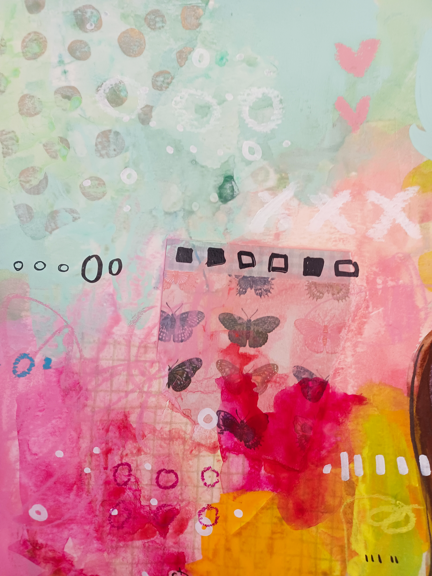 Harriet, mixed media original painting, close up detail, Bella Joie Art