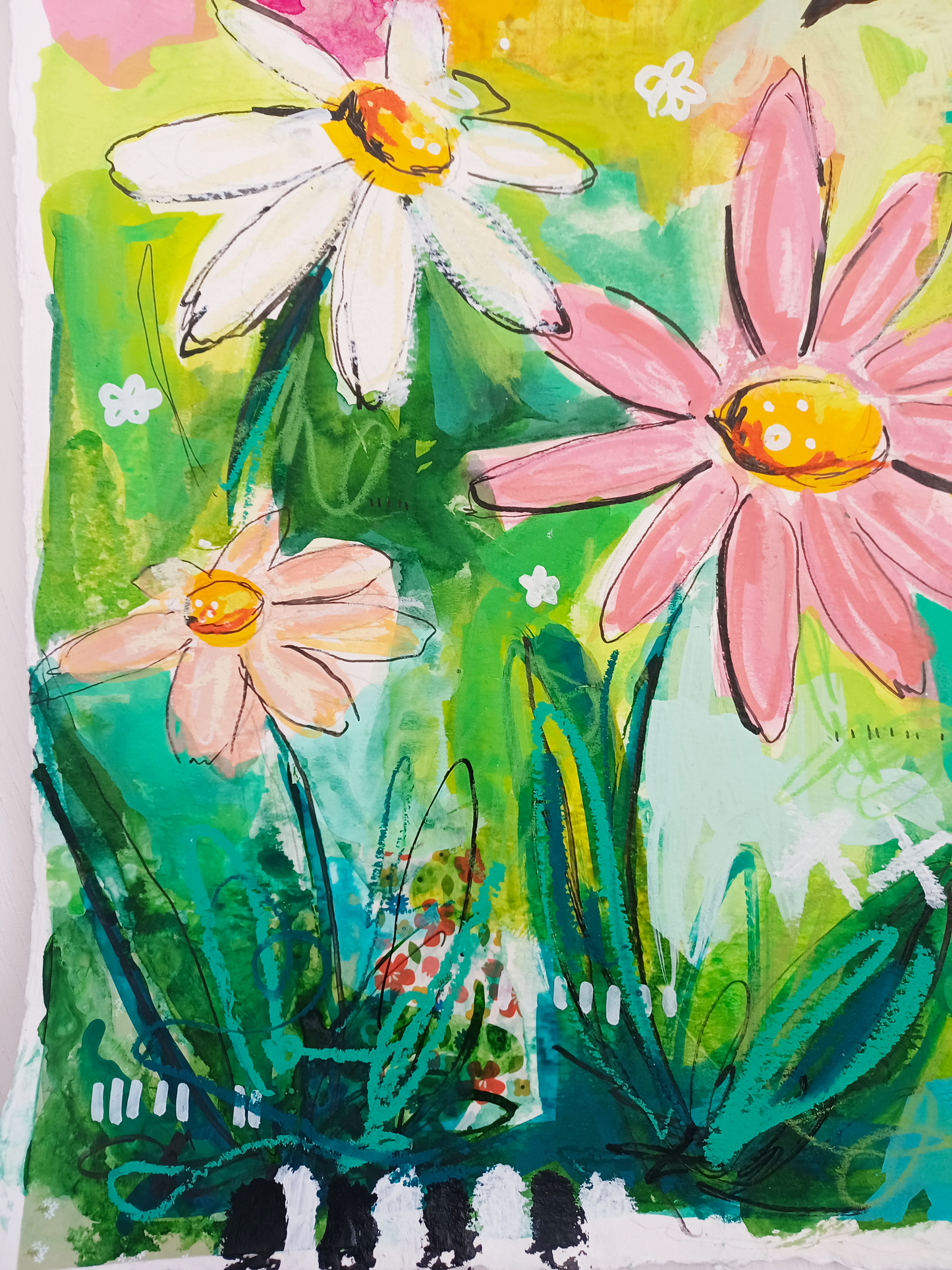 Harriet, mixed media original painting, close up detail, Bella Joie Art
