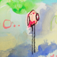 lollipop league, pink and aqua birds mixed media original painting on paper, 11x15, Bella Joie Fine Art , close up details