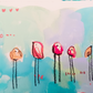lollipop league, pink and aqua birds mixed media original painting on paper, 11x15, Bella Joie Fine Art , close up details