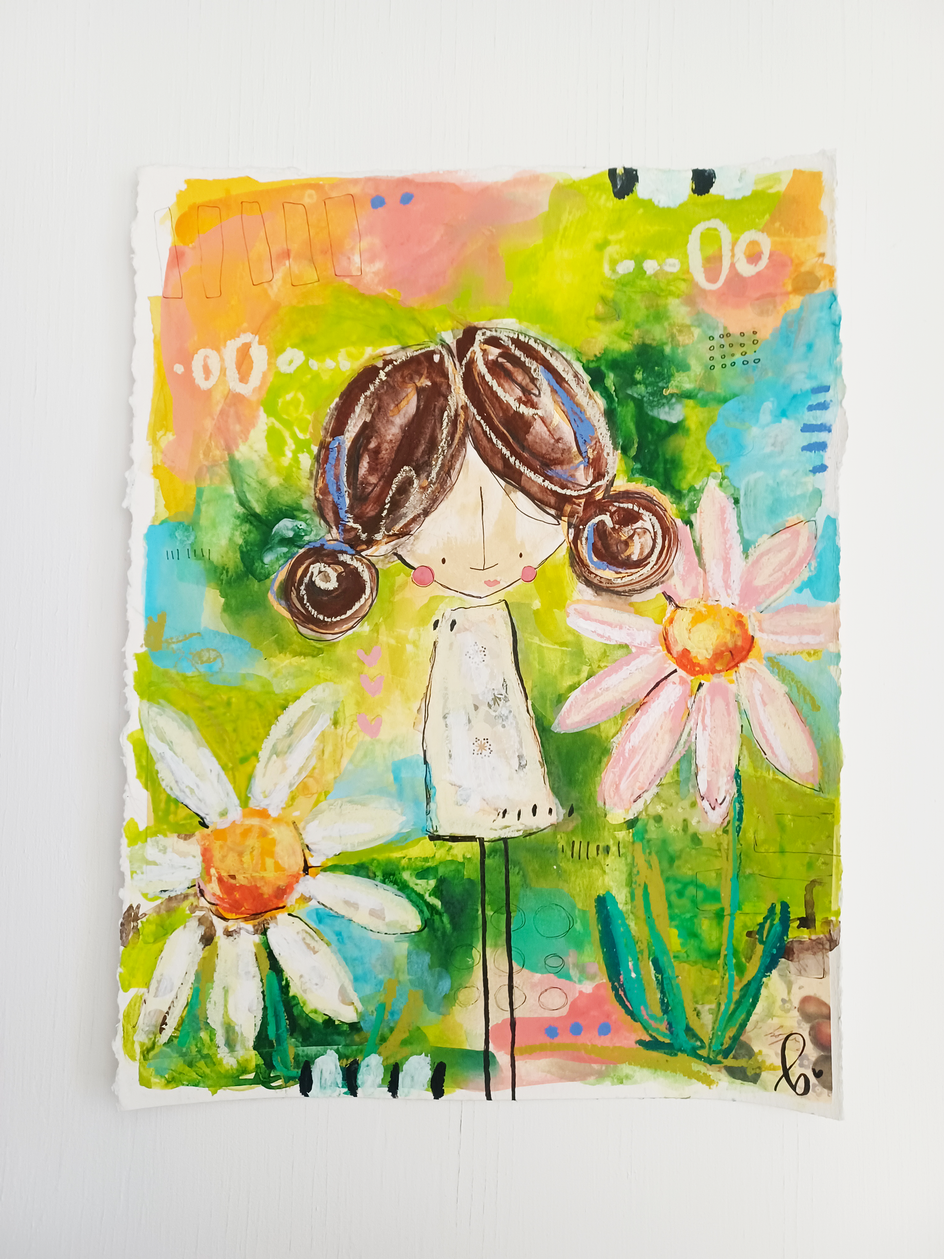 Phoebe, mixed media abstract figurative original painting, Bella Joie Art, free shipping
