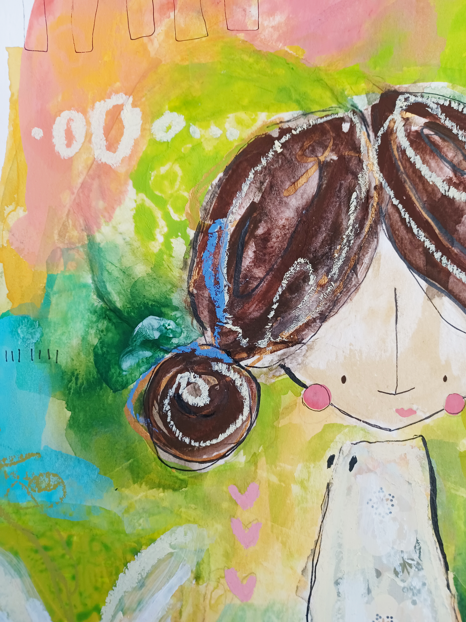 Phoebe, mixed media original painting, close up detail, Bella Joie Art