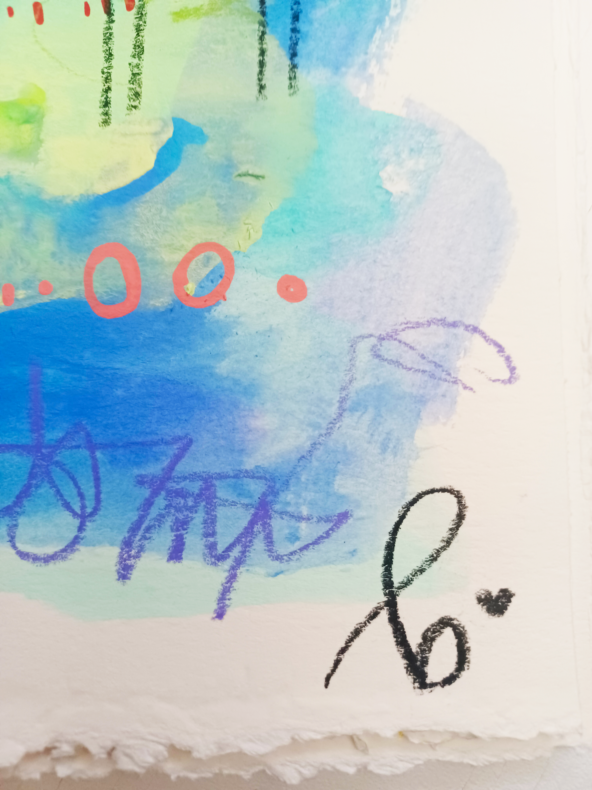 soda pop society, blue birds mixed media original painting on paper, 15x22, Bella Joie Fine Art, close up details