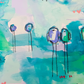 soda pop society, blue birds mixed media original painting on paper, 15x22, Bella Joie Fine Art, close up details