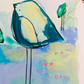 soda pop society, blue birds mixed media original painting on paper, 15x22, Bella Joie Fine Art, close up details