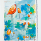 sushi squad, orange and blue birds mixed media original painting on paper, 11x15, Bella Joie Fine Art , free shipping