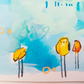 sushi squad, orange and blue birds mixed media original painting on paper, 11x15, Bella Joie Fine Art , close up details