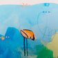 sushi squad, orange and blue birds mixed media original painting on paper, 11x15, Bella Joie Fine Art , close up details