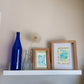 Birdie Mae, framed mixed media original owl sketch, mock up on aesthetic shelf, Bella Joie Art, free shipping
