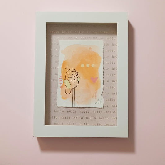 Junie, framed mixed media original abstract owl sketch, Bella Joie Art, free shipping