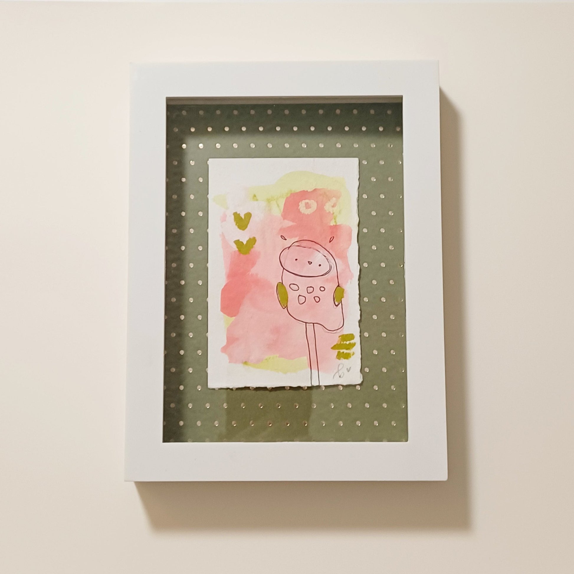 Lucille, framed mixed media original abstract owl sketch, Bella Joie Art, free shipping