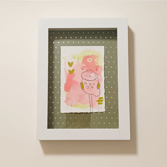 Lucille, framed mixed media original abstract owl sketch, Bella Joie Art, free shipping