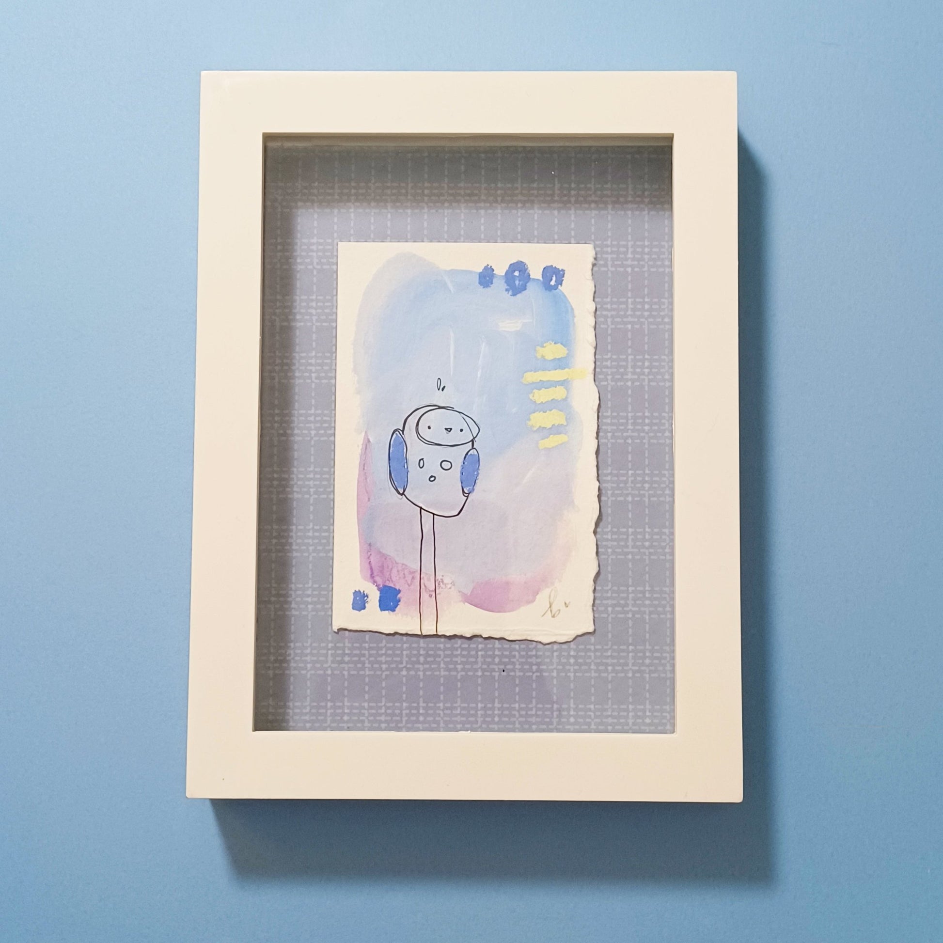 luella, framed mixed media original abstract owl sketch, Bella Joie Art, free shipping