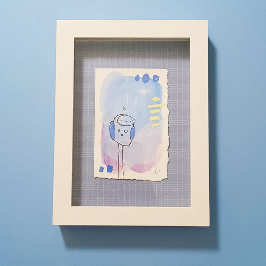 luella, framed mixed media original abstract owl sketch, Bella Joie Art, free shipping