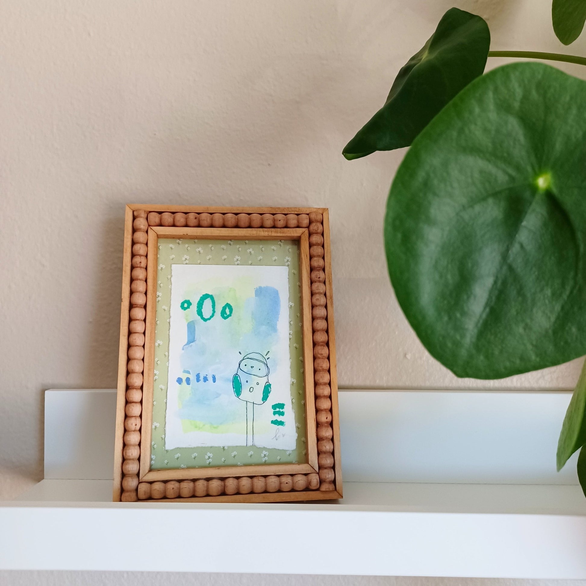 Marjorie,  framed mixed media original sketch, mock up on aesthetic shelf, Bella Joie Art, free shipping