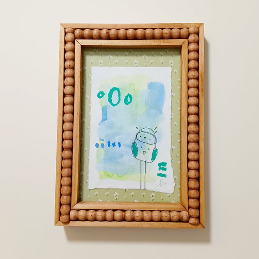 marjorie, framed mixed media original abstract owl sketch, Bella Joie Art, free shipping