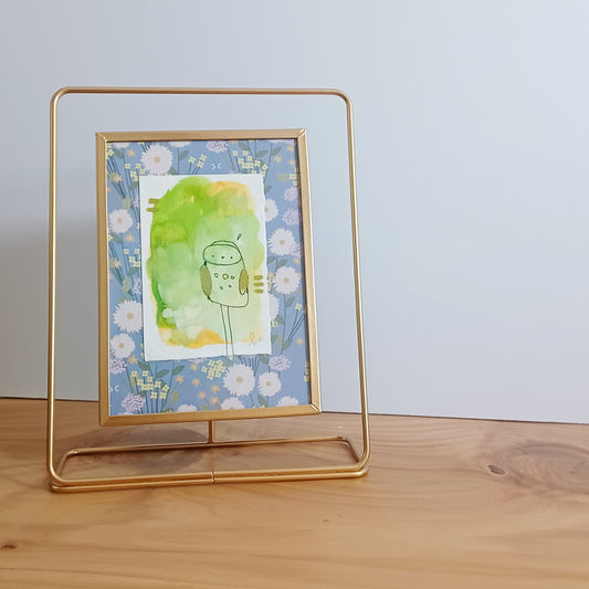 Miss Daisy, framed mixed media original abstract owl sketch, Bella Joie Art, free shipping