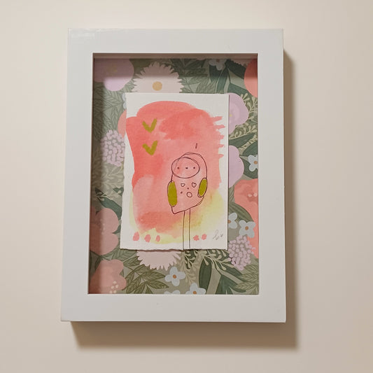 roise, framed mixed media original abstract owl sketch, Bella Joie Art, free shipping