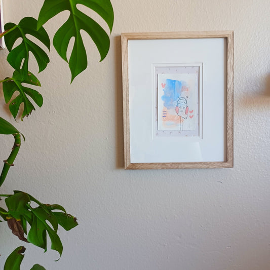 Sybil, framed mixed media original abstract owl sketch, Bella Joie Art, free shipping